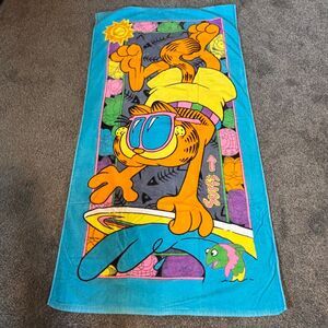 Vintage 1990 Jim Davis Garfield "Surfs Up" Surfer Style Beach Towel – 56"